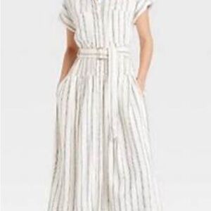 Universal Thread Cream and Black Striped button down dress